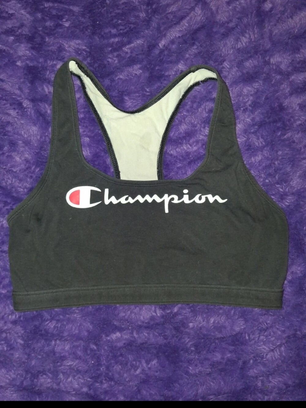 Champion Black Racerback Sports Bra with White Logo